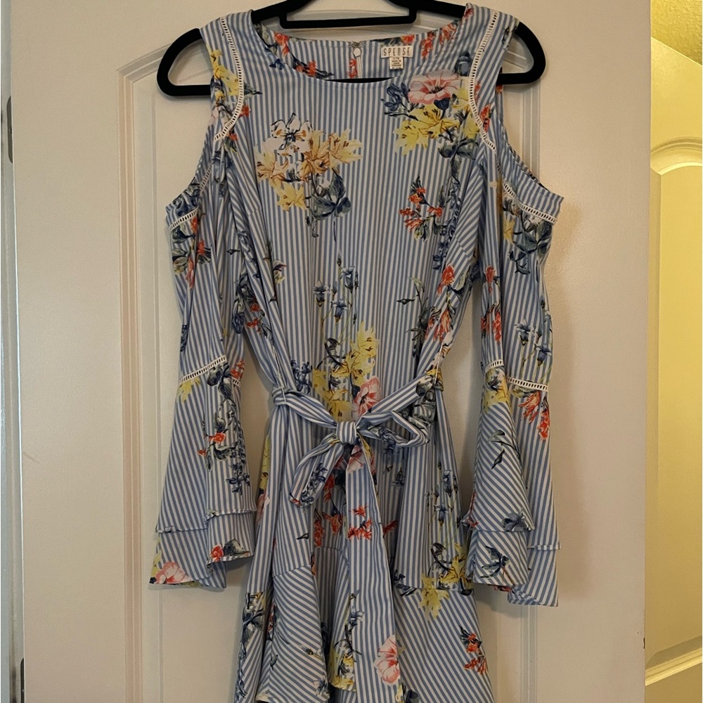 Open Shoulder Seersucker Dress